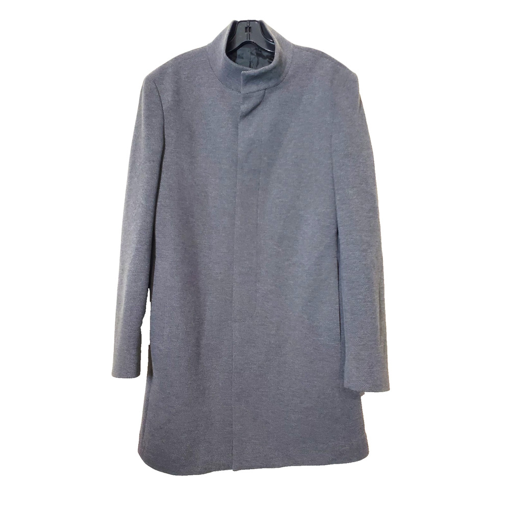 Zara Womens Large Trench Coat Jacket Gray Pockets‎ Mid-Length Minimalist Modern